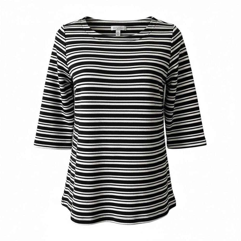 Liz Claiborne Weekend XL Black White Striped 3/4 Sleeve Top